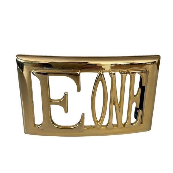 Vintage 80s Era Escada Gold E One Logo Buckle Belt Size 42